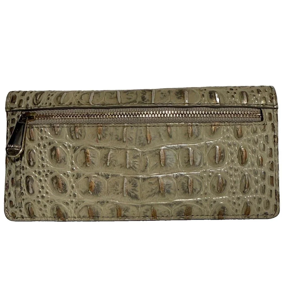 Brahmin Ady MELBOURNE Slim Leather Wallet Metallic Ivory/ Silver Sheen Old Money